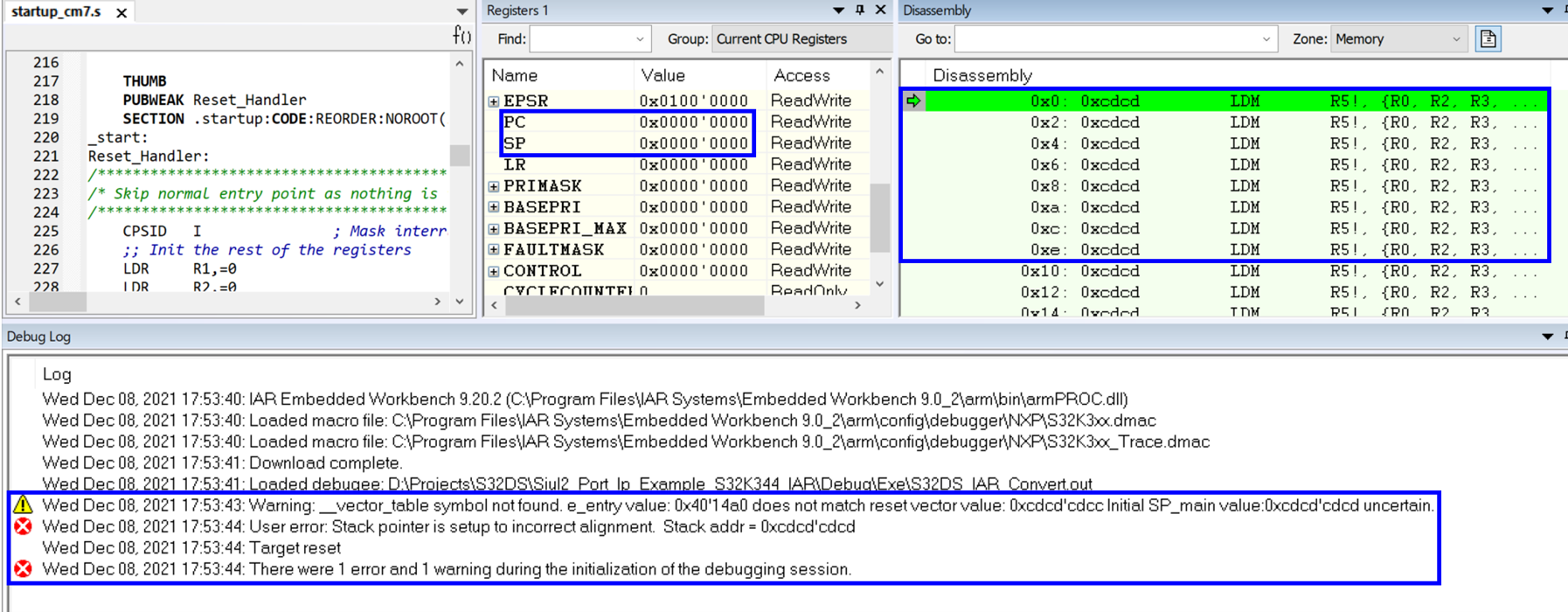 Warning __vector_table symbol not found IAR