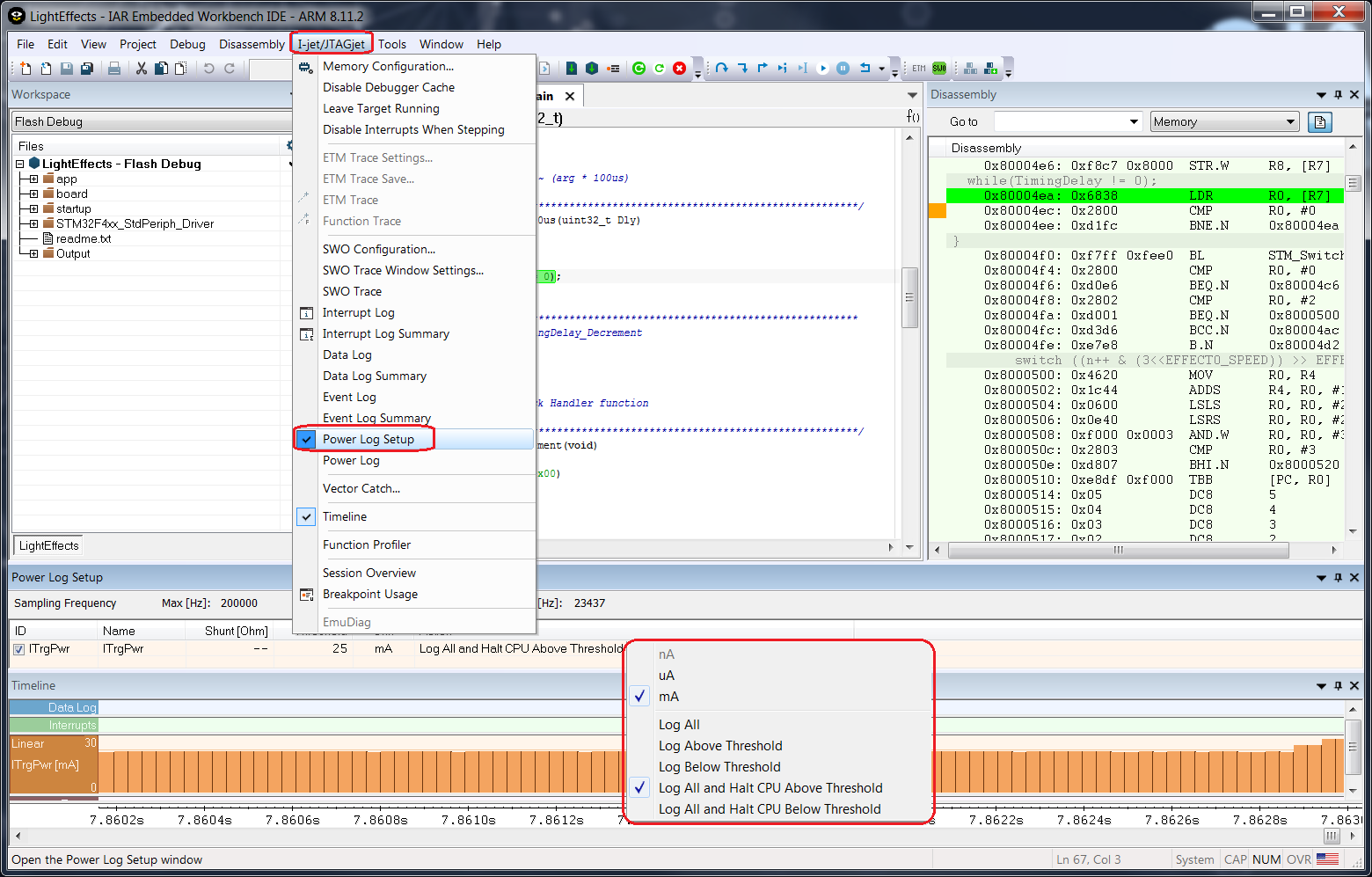 I-jet->PowerLog window（I-jet-→Powerログウィンドウ）を開いて値を設定